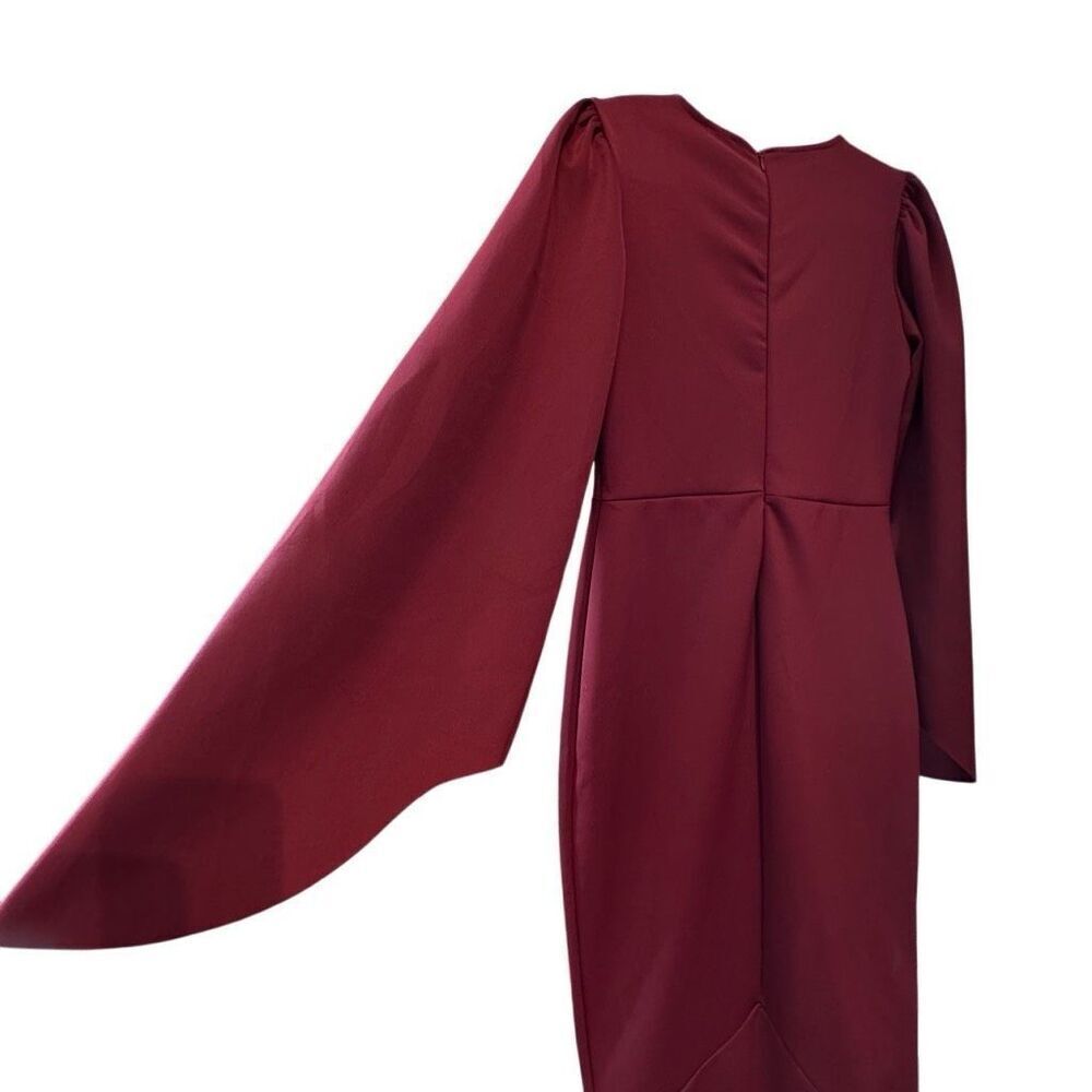 ASOS Bell Sleeve Mermaid Maxi Dress in Burgundy Full Length Sheath 4 - Picture 14 of 14
